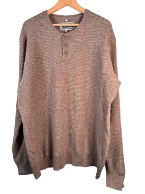 Schott Bros NYC Henley Sweater Mens 2X Wool Blend Waffle Knit Taupe Tan Gray